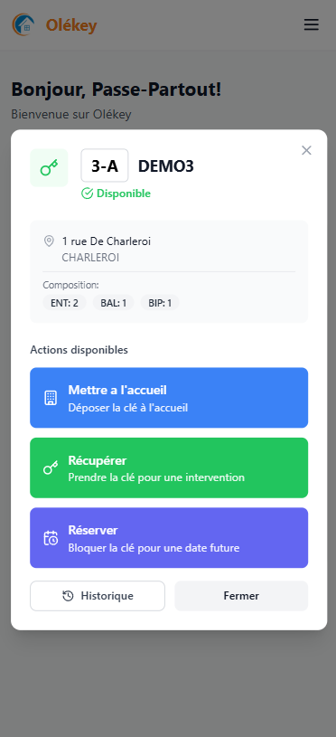 Actions sur une clé
